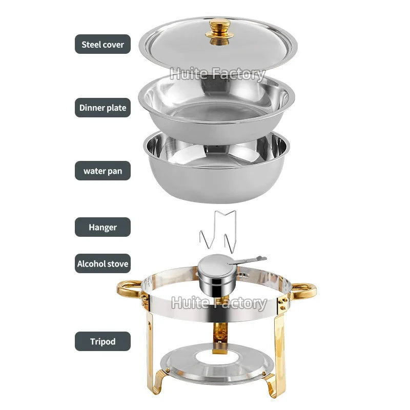 2 Pack 5QT Chafing Dish Buffet Set Stainless Steel Chafer with 2 Full Size Pans Round Catering Warmer Server Lid Water Pan