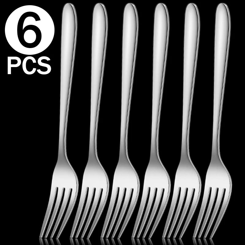 Korean Stainless Steel Cutlery Set Kitchen Long Handle Spoon and Fork Tableware Dessert Coffee Teaspoon Soup Spoons Utensils
