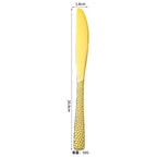 Gold Plated Stainless Steel Cutlery Sets Hotel Decorative Tableware Knife Fork Spoon Tespoon Hammered Utensils for Kitchen