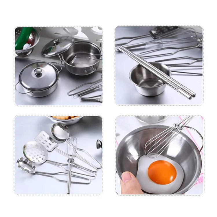 Kids Toy Pots and Pans Toys - Kitchen Play Set Pretend Cookware Mini Stainless Steel Cooking Utensils Development Toys