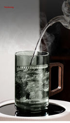 Household Portable Drinkware Transparent Glass Cup Wooden Handle Coffee Mug Kitchen Tea Making Cup Coffeeware Teaware