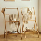 Modern Design Wooden Bedroom Floor Space Arrangement Storage Rack Hangers Foldable Towel Rack Shoe Rack Clothing Rack