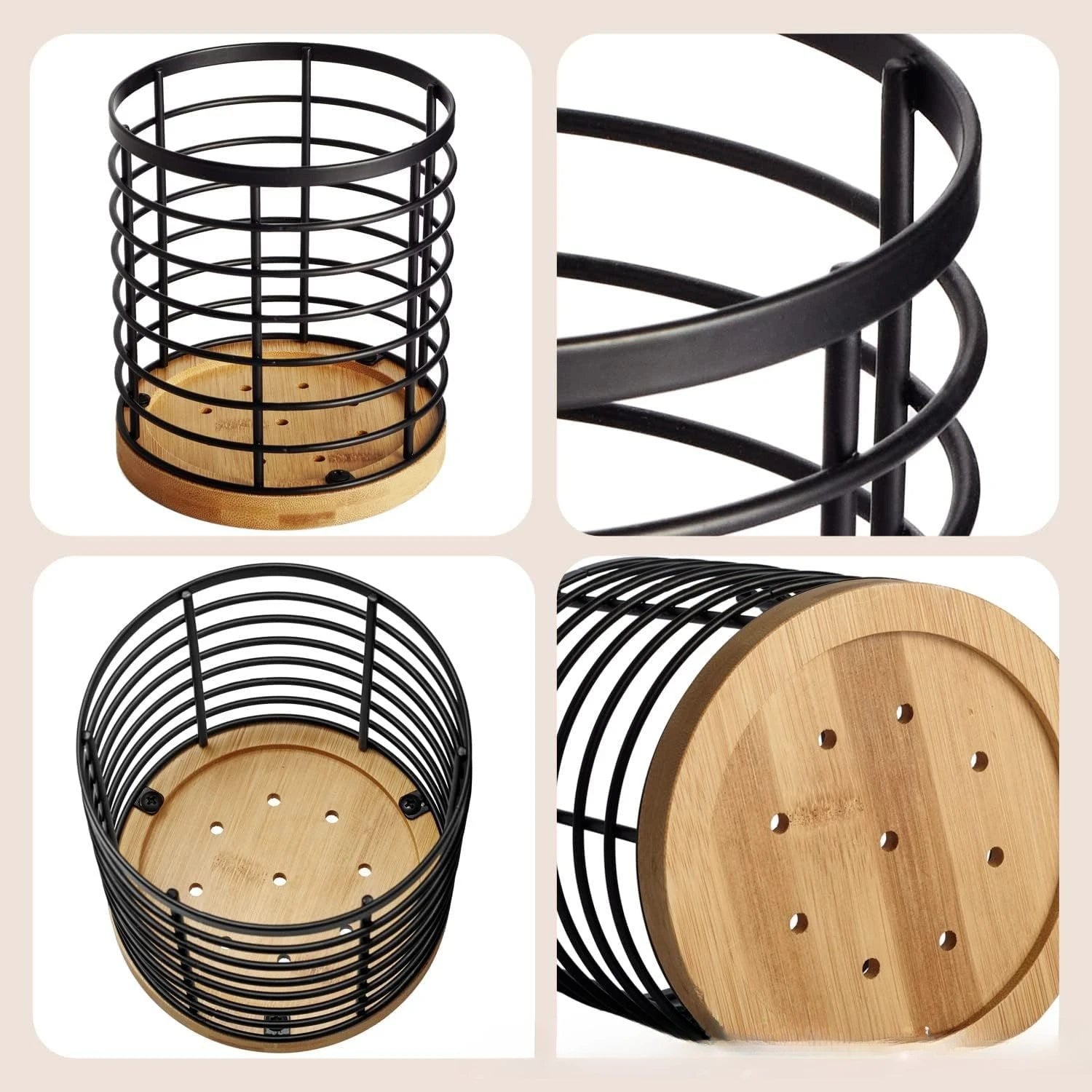 Kitchen Cooking Utensils Holder Versatile Cooking Utensil Organizer With Wooden Base for Spatula Spoon Chopstick Cutlery