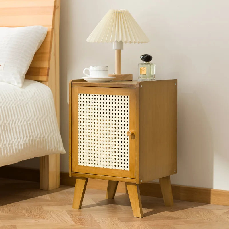Solid wood bedside table Small apartment sofa side cabinet Rattan edge few storage locker corner few small cabinets