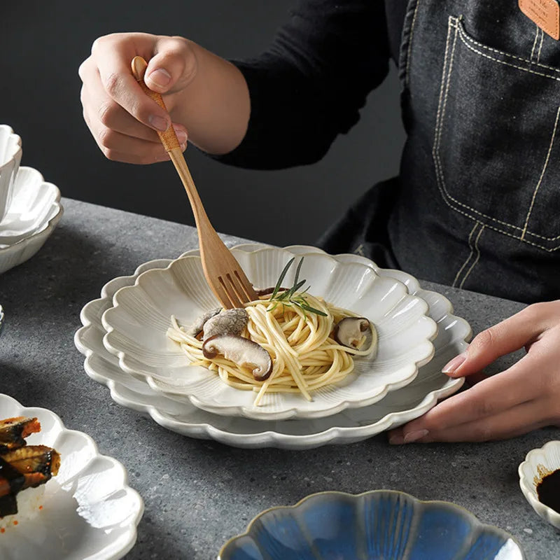 Ceramic Dinner Plate Tableware Coffee Mug Cup Steak Plate Salad Soup Noodles Bowl Chrysanthemum Dinnerware