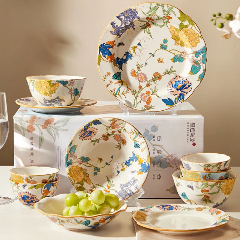 Fine China Kitchen Dinner Set Guests Gift Women Party Plates Dinnerware Sets Ceramic Breakfast Juego De Vajilla Completa Dishes