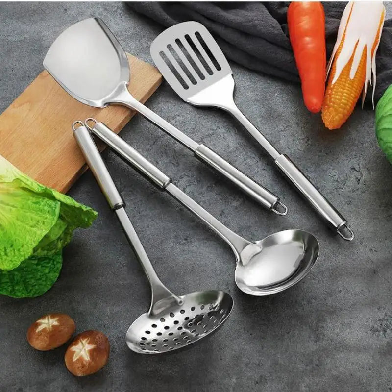 Stainless Steel Kitchen Cookware Set - Cooking Utensils Shovel Soup Spoon Turner Dinnerware - Kitchen Gadgets for Cooking