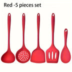 5pcs Silicone Kitchen Utensils Set,Non-Stick Cooking Tools, Including Turner, Spatula, Soup Spoon, Strainer, and Rice Paddle