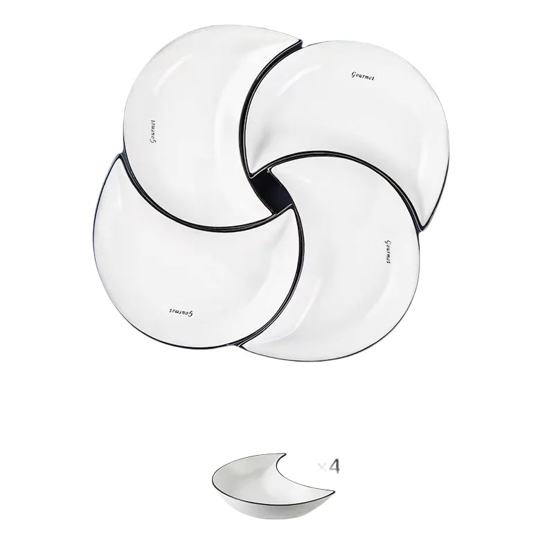 5 Piece Reunion Ceramic Dinnerware Set Moon Shaped Hot Pot Plate Flexible Combination of Plates According to Food Consumption