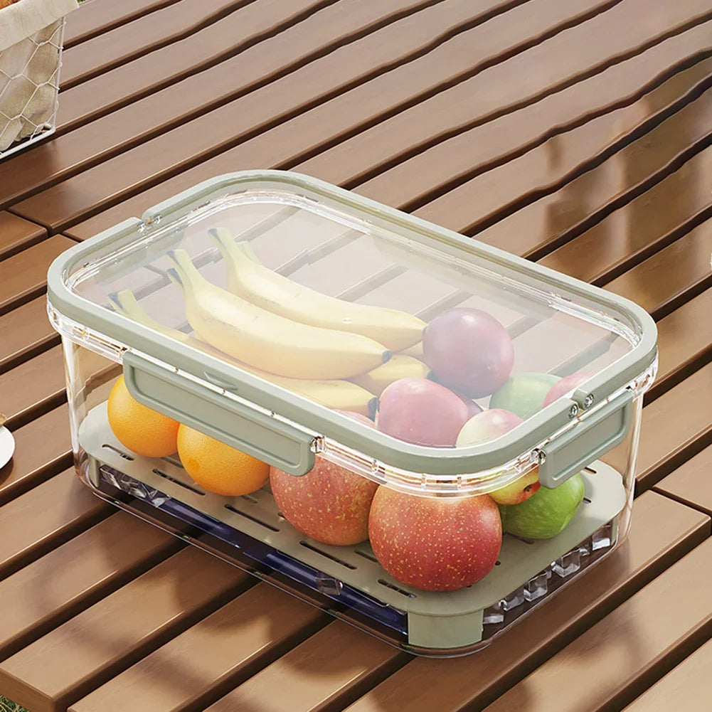 Portable Food Storage Container Large Capacity Airtight Freshness Box with Drain Plate for Outdoor Picnic Camping Use