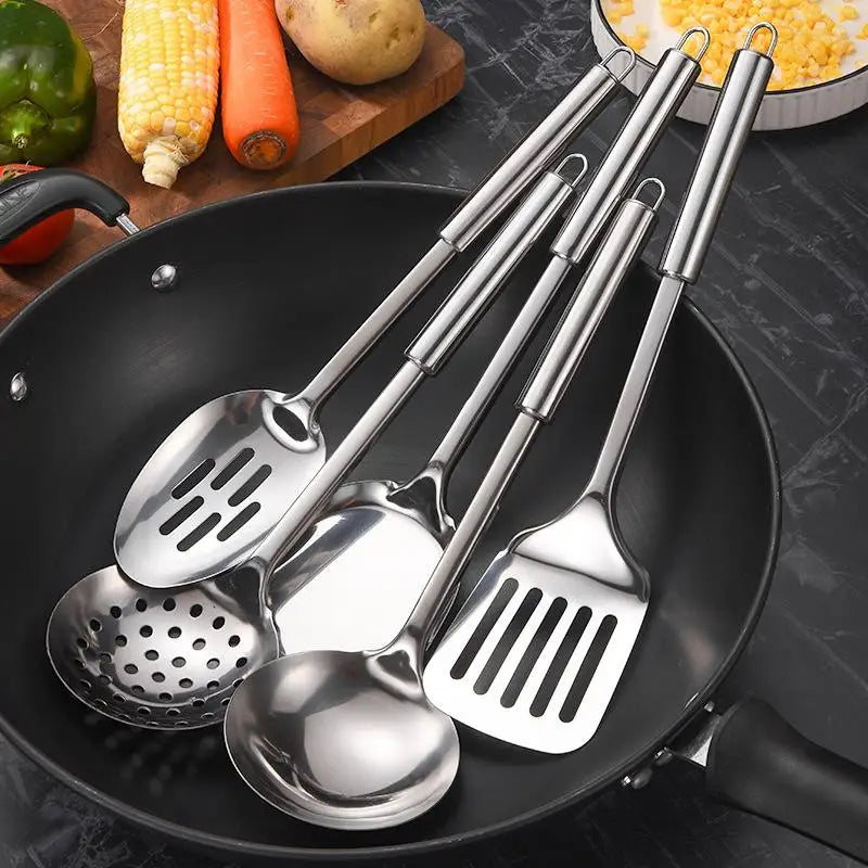 Stainless Steel Kitchen Cookware Set - Cooking Utensils Shovel Soup Spoon Turner Dinnerware - Kitchen Gadgets for Cooking