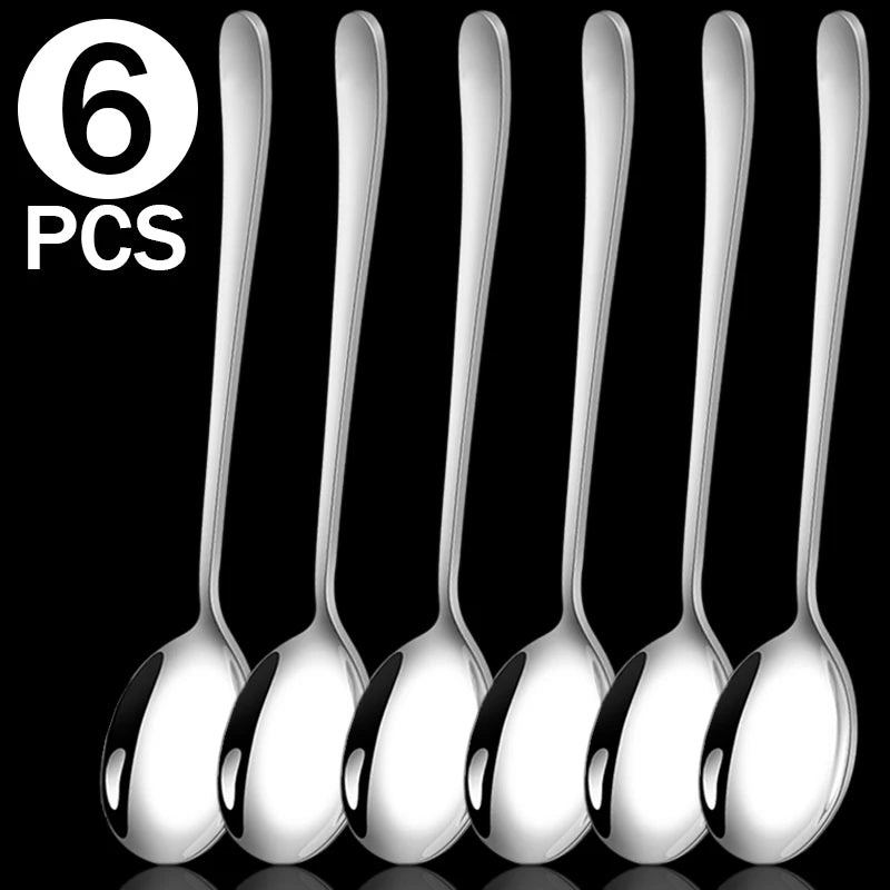 Korean Stainless Steel Cutlery Set Kitchen Long Handle Spoon and Fork Tableware Dessert Coffee Teaspoon Soup Spoons Utensils