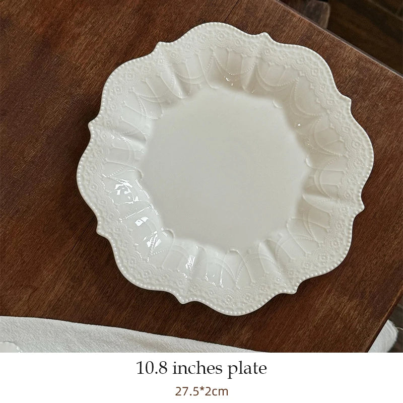 Ceramic Plates Dinner Sets Elegant White Western Food Dishes Steak Paglio Salad Plate Embossed Party Tableware Cup and Saucer