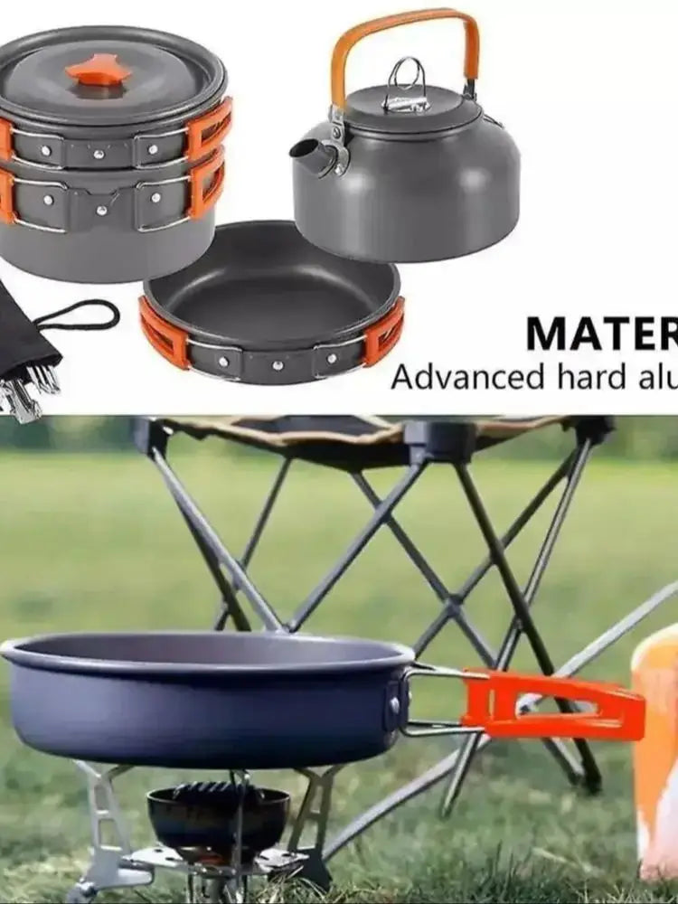 8pcs/set-Portable Camping Cookware Kit Outdoor Pot Pan Kettle Portable Cookware Set for Outdoor Cooking Camping Tableware Hiking