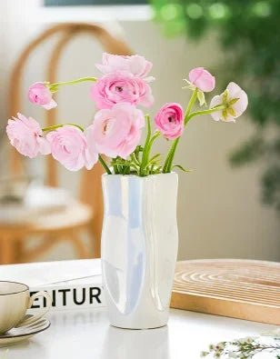 Ceramic Vase Flower Luxury Electroplated Silver Arrangement Irregular Porcelain Hydroponic Vase Ornament Interior Art Decoration