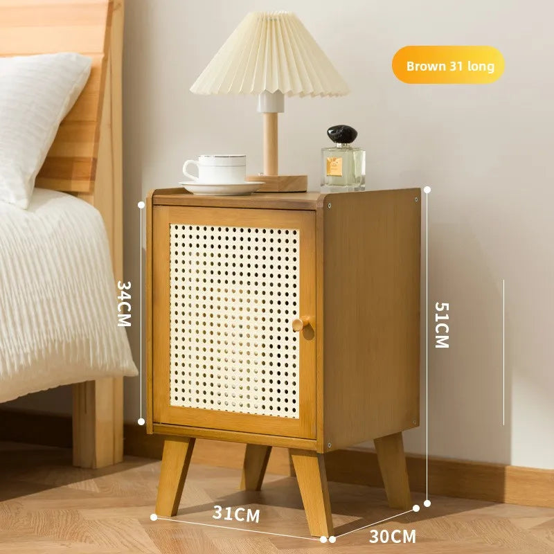 Solid wood bedside table Small apartment sofa side cabinet Rattan edge few storage locker corner few small cabinets