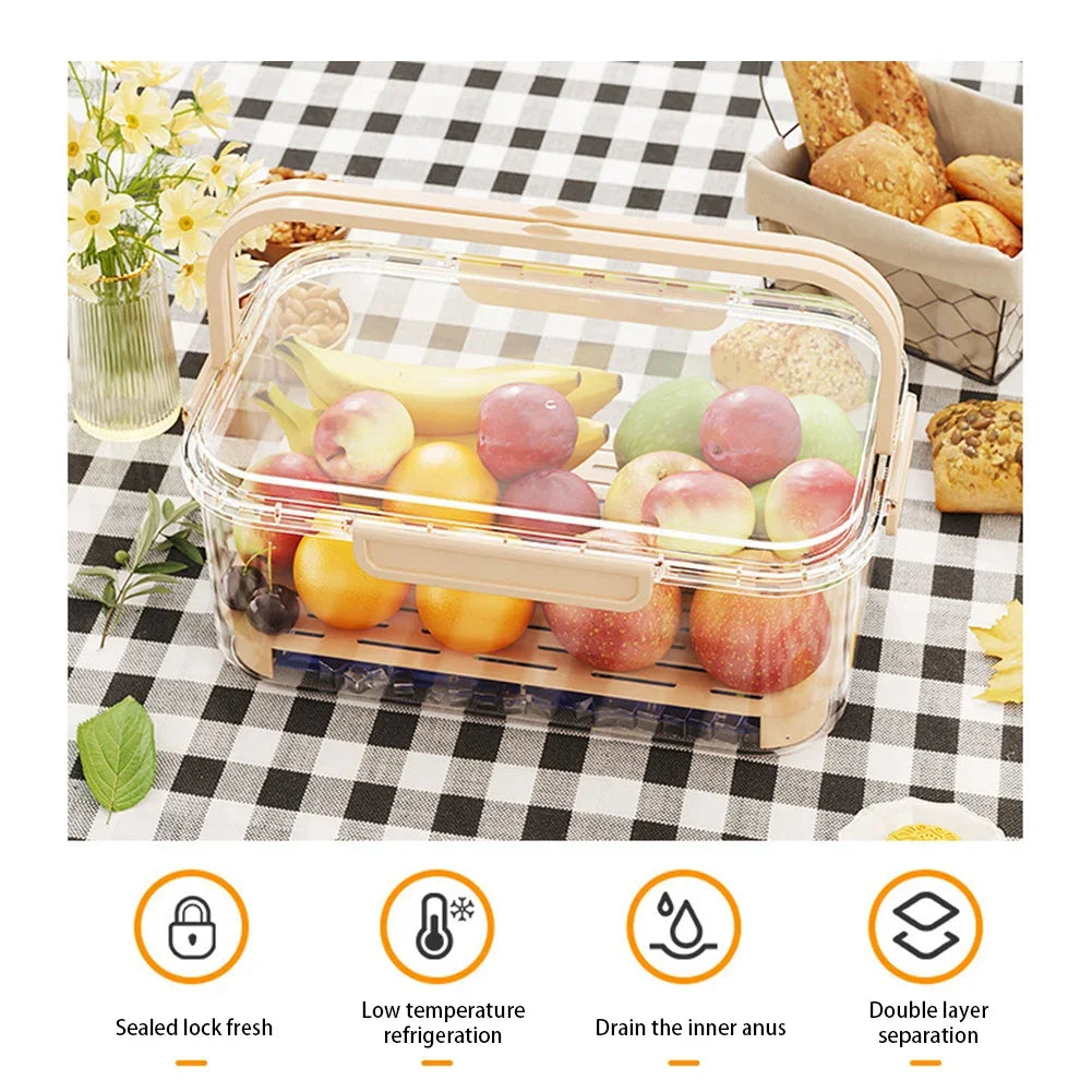 Portable Food Storage Container Large Capacity Airtight Freshness Box with Drain Plate for Outdoor Picnic Camping Use
