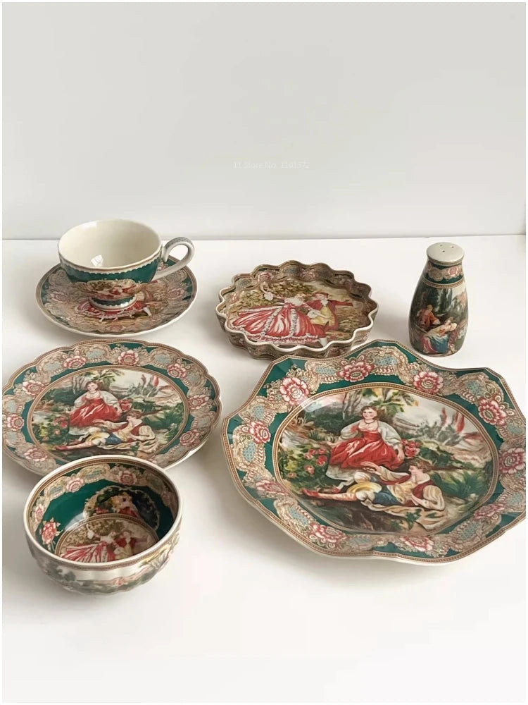 European Famous Painting Series Tableware Set Ceramic Material Underglaze Color Craftsmanship Handmade Painting