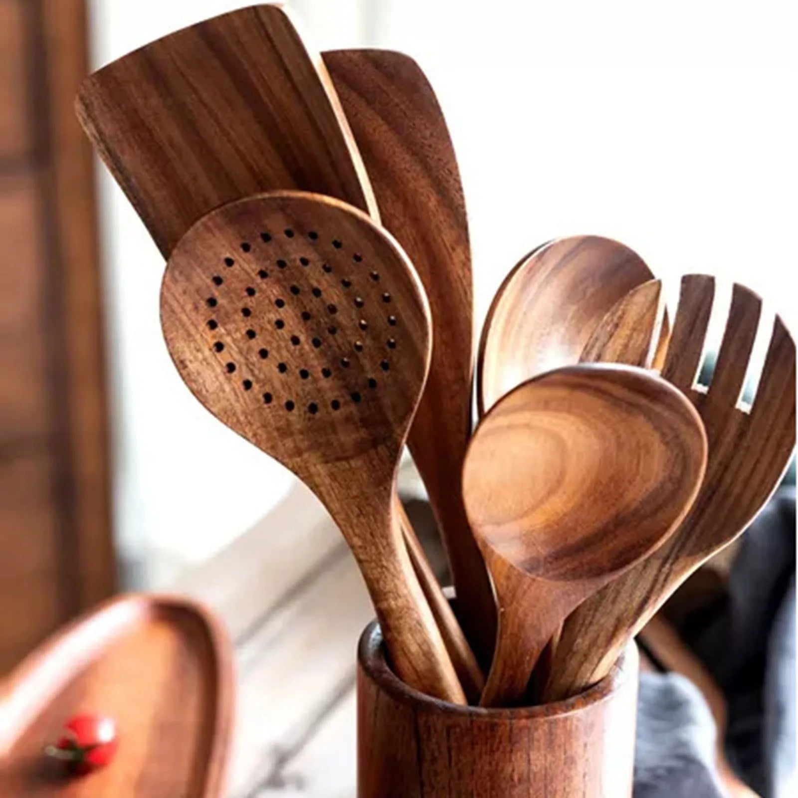 5/9Pcs/set Wooden Kitchen Utensils Set, Wooden Spoons for Cooking, Utensils,Natural Teak Wooden Spoons For Non-stick Pan Gift