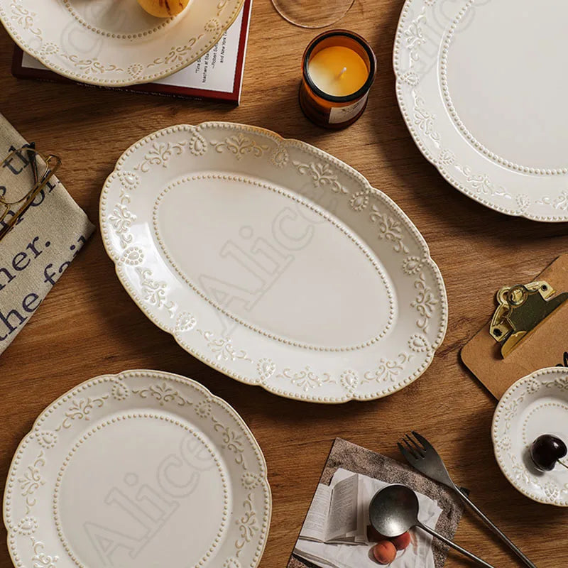 Baroque Vintage Ceramic Dinner Plates Western Food Dishes and Plates Sets European Modern Kiln Change Carving  Tableware Home