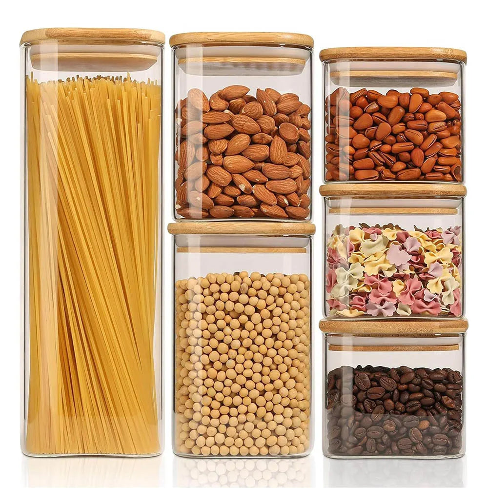 Food Storage Containers with Airtight Lid,Clear Glass Canister,Kitchen Pantry Storage jar for Pasta Sugar Flour Oat Cereal Beans
