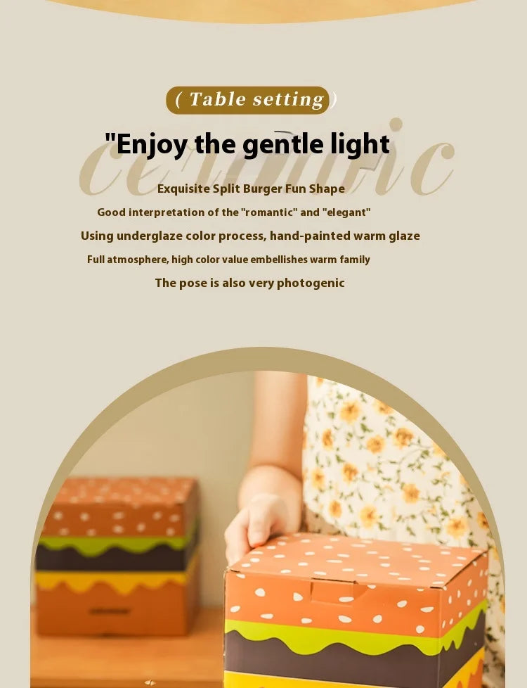 Stackable Burger Plate Bowl Set Modern Hamburger Ceramic Dinnerware Set Tableware For Housewarming Home Wedding Restaurant Party