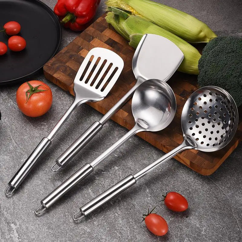 Stainless Steel Kitchen Cookware Set - Cooking Utensils Shovel Soup Spoon Turner Dinnerware - Kitchen Gadgets for Cooking