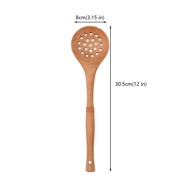 7pcs Wood Kitchen Utensils Set with Bamboo Joint Design Nature Wooden Spaghetti Spoons Wok Spatula for Cooking Accessories