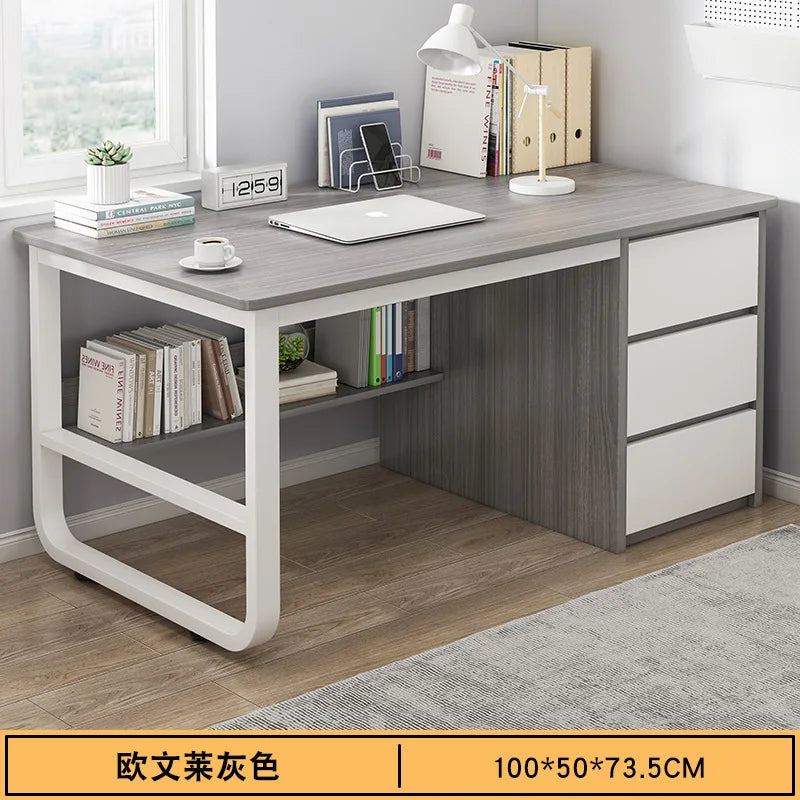 Contemporary Office Study Desk, Contemporary Computer Desk Writing Desk PC Desk Work Desk with 3-Drawers and Metal Legs