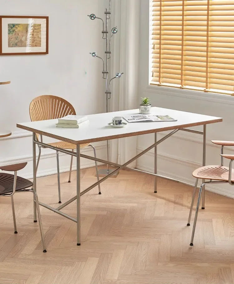 Office Table Simple Stainless Steel Square Standing Desk Modern Conference Lifting Computer White Desk Table Office Furniture