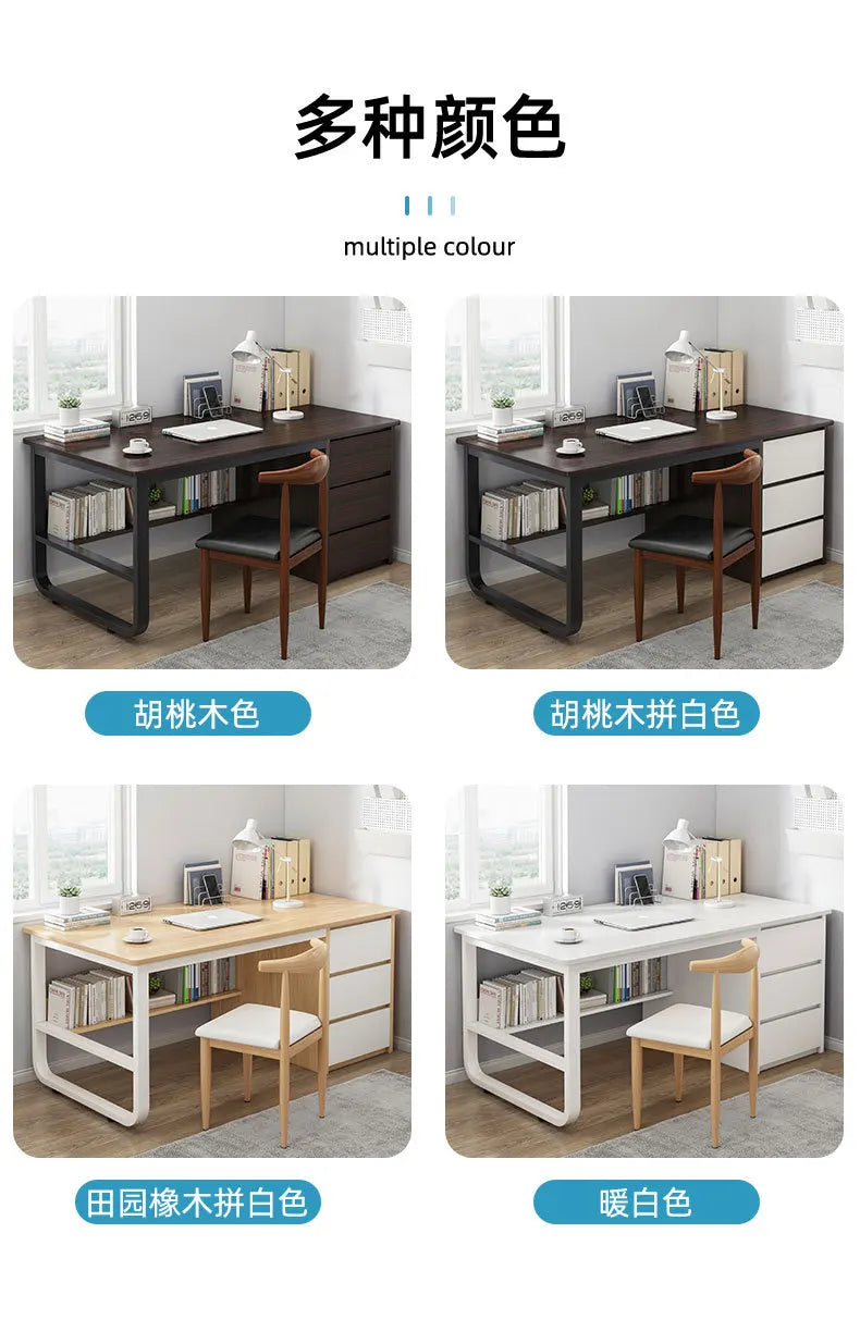 Contemporary Office Study Desk, Contemporary Computer Desk Writing Desk PC Desk Work Desk with 3-Drawers and Metal Legs