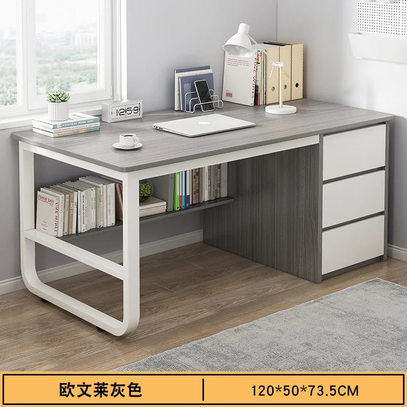Contemporary Office Study Desk, Contemporary Computer Desk Writing Desk PC Desk Work Desk with 3-Drawers and Metal Legs
