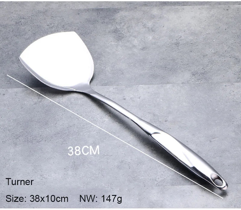 Stainless Steel Cooking Tools Set, Heat-resistant Kitchen Utensils - Turner, Soup Ladle, Strainer, Pasta Server, Rice Spoon