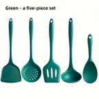 5pcs Silicone Kitchen Utensils Set,Non-Stick Cooking Tools, Including Turner, Spatula, Soup Spoon, Strainer, and Rice Paddle
