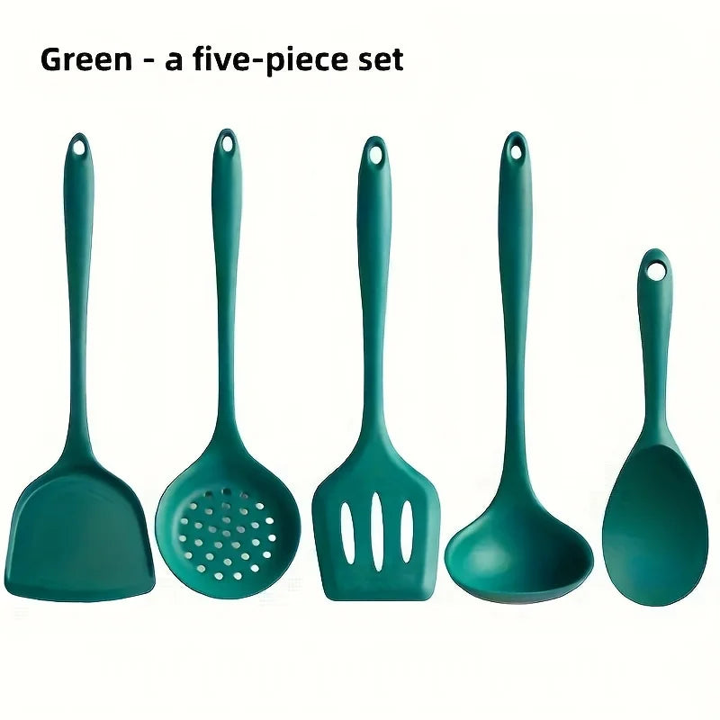 5pcs Silicone Kitchen Utensils Set,Non-Stick Cooking Tools, Including Turner, Spatula, Soup Spoon, Strainer, and Rice Paddle