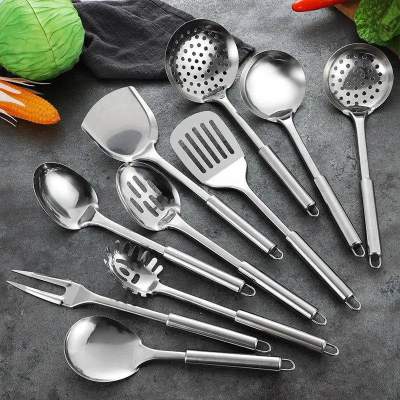 Stainless Steel Kitchen Cookware Set - Cooking Utensils Shovel Soup Spoon Turner Dinnerware - Kitchen Gadgets for Cooking