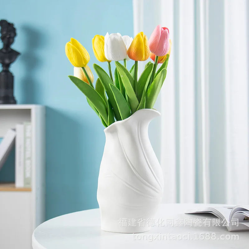 Modern Ceramic Vase French Minimalist Nordic Decoration Wazony Vintage Ornaments Room Desk Decoration Home