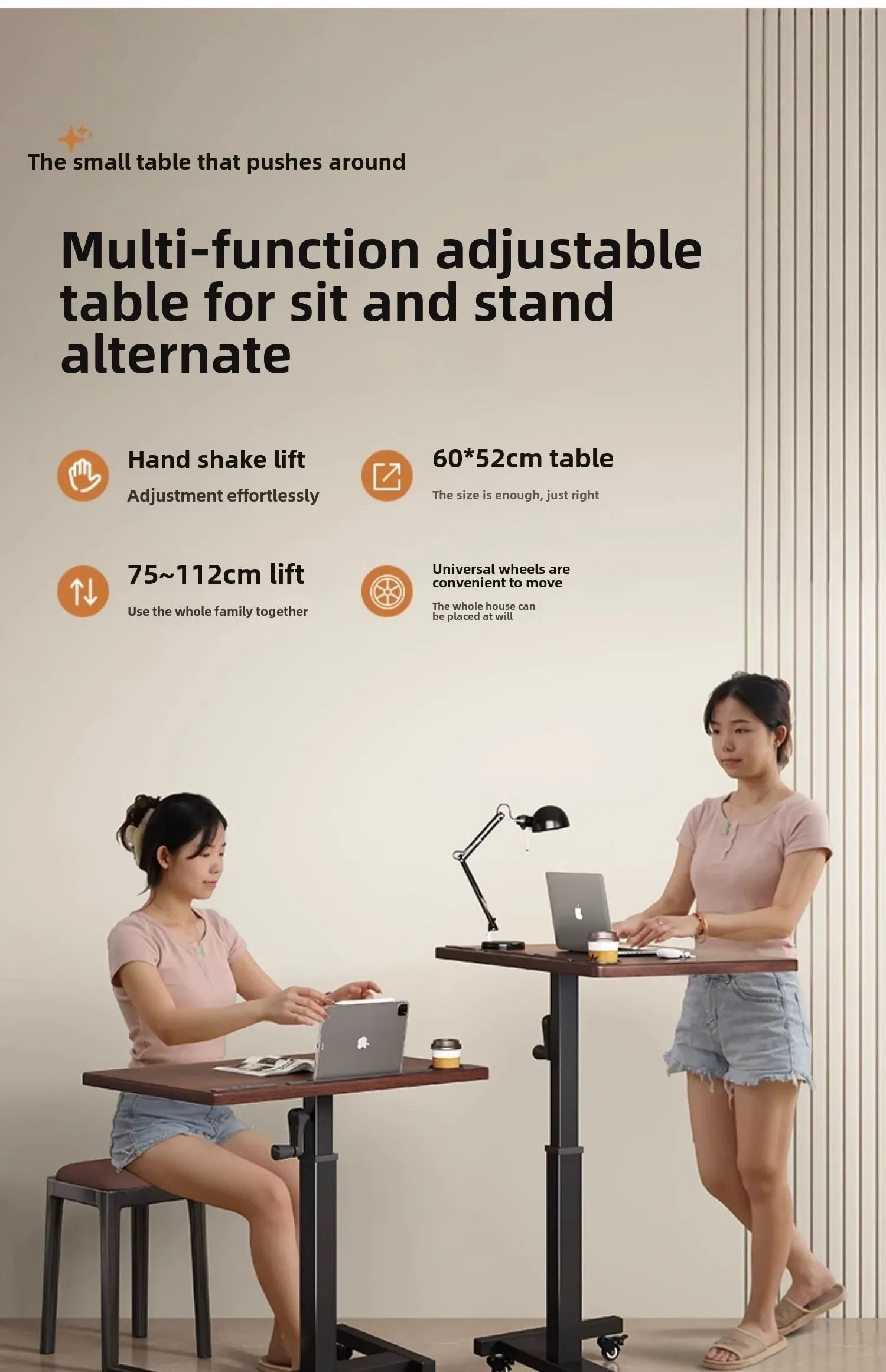 Height Adjustable Computer Desk Mobile Small Desk for Live Streaming Home Study Office Desk Standing Workstation desks