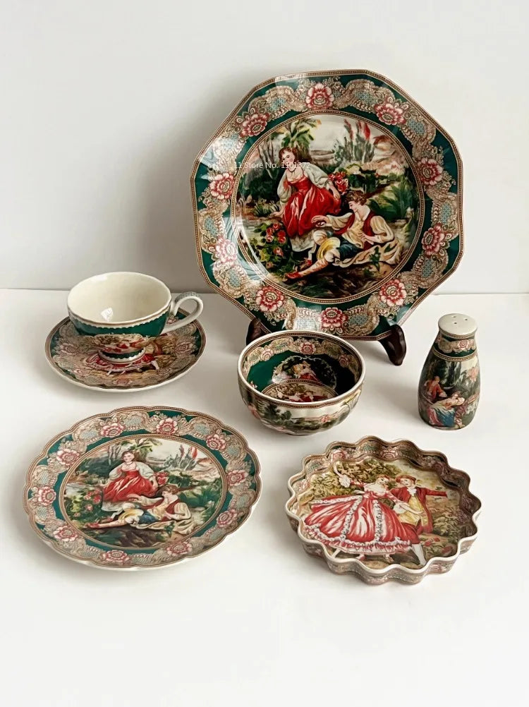 European Famous Painting Series Tableware Set Ceramic Material Underglaze Color Craftsmanship Handmade Painting