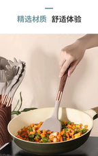 Kitchen Utensils Silicone Cooking Utensils Kitchenware, Gold-plated Wood Grain Handle, Spatula, SpoonsCooking Pots Set