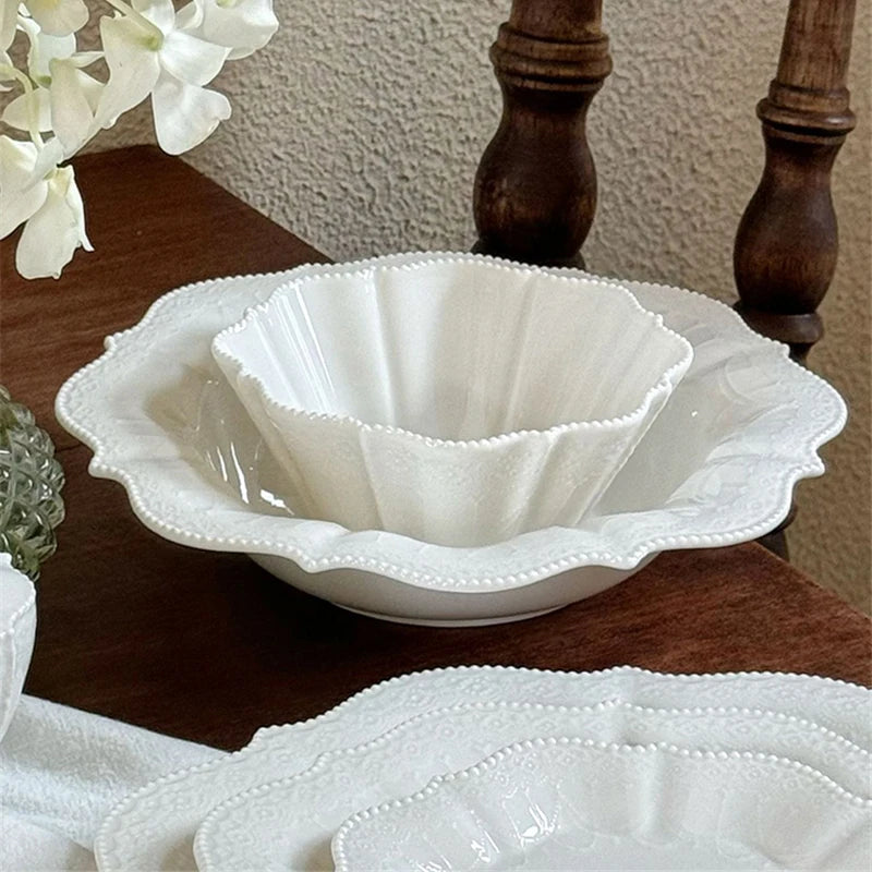 Ceramic Plates Dinner Sets Elegant White Western Food Dishes Steak Paglio Salad Plate Embossed Party Tableware Cup and Saucer