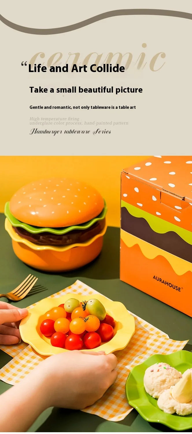 Stackable Burger Plate Bowl Set Modern Hamburger Ceramic Dinnerware Set Tableware For Housewarming Home Wedding Restaurant Party