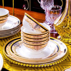 Luxury Ceramic Modern Dinnerware Set Microwaveable Gold Elegant European Style Wedding Dinnerware Party Hotel Vaisselle Gift
