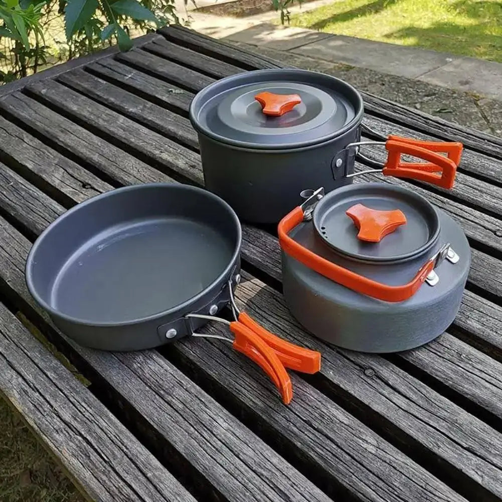 8pcs/set-Portable Camping Cookware Kit Outdoor Pot Pan Kettle Portable Cookware Set for Outdoor Cooking Camping Tableware Hiking