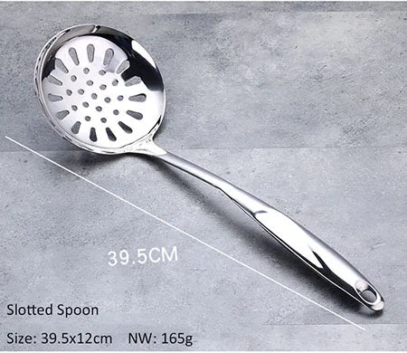 Stainless Steel Cooking Tools Set, Heat-resistant Kitchen Utensils - Turner, Soup Ladle, Strainer, Pasta Server, Rice Spoon
