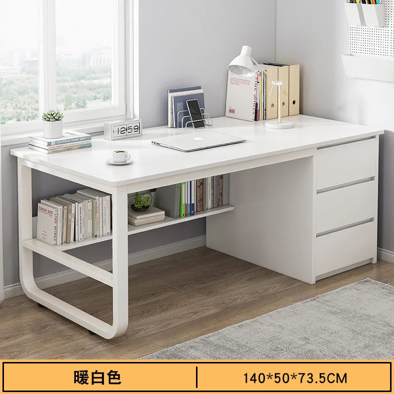 Contemporary Office Study Desk, Contemporary Computer Desk Writing Desk PC Desk Work Desk with 3-Drawers and Metal Legs