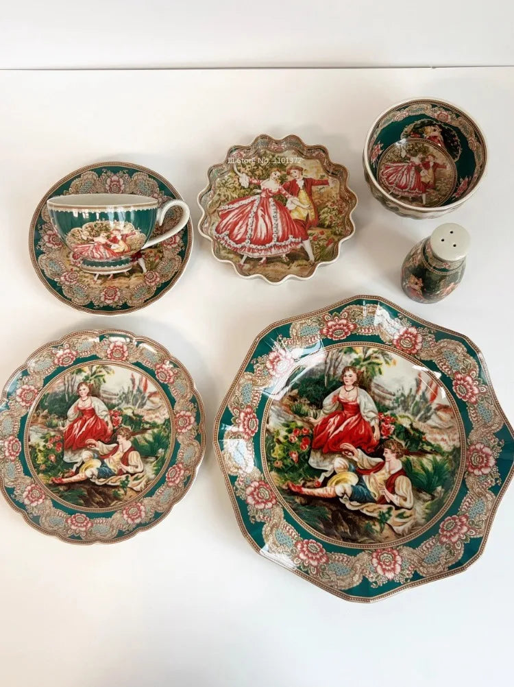 European Famous Painting Series Tableware Set Ceramic Material Underglaze Color Craftsmanship Handmade Painting