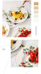 Retro Strawberry Dinner Plate and Bowl Set Decorative Ceramic Salad Dessert Plate Curry Pasta Dish Crockery Dinnerware Set