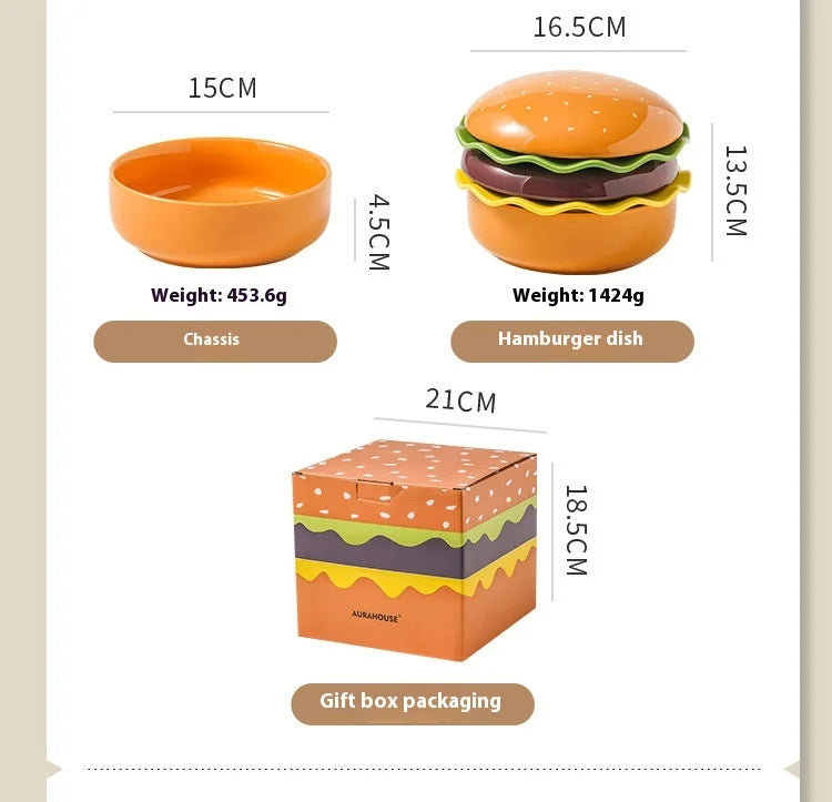 Stackable Burger Plate Bowl Set Modern Hamburger Ceramic Dinnerware Set Tableware For Housewarming Home Wedding Restaurant Party
