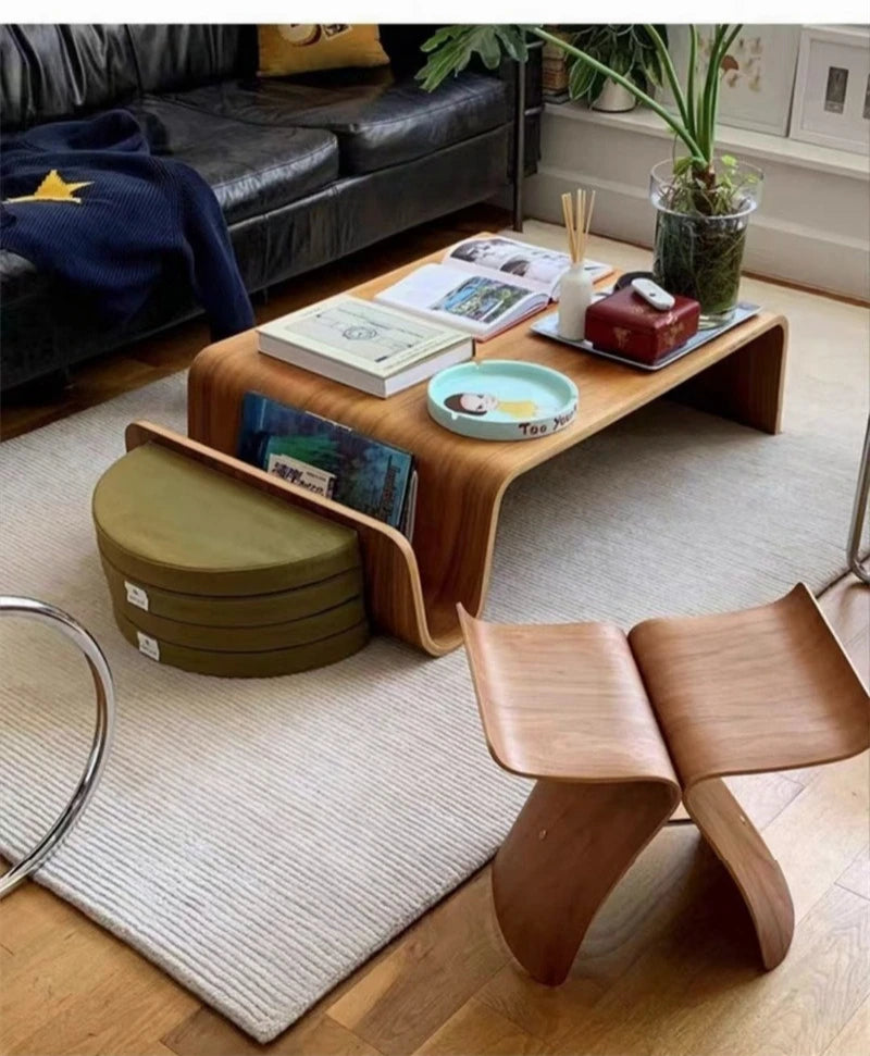 Solid Wood Coffee Table Modern Bentwood Room Desks Portable Low Center Tea Table  Living Room Furniture Side Storage Design